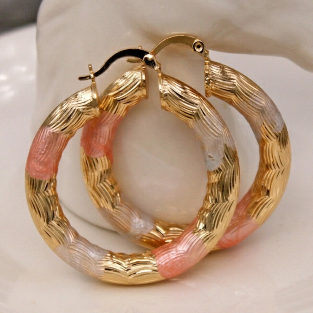 💎Tri-Color 18k Gold Filled Tube Hoop Earrings